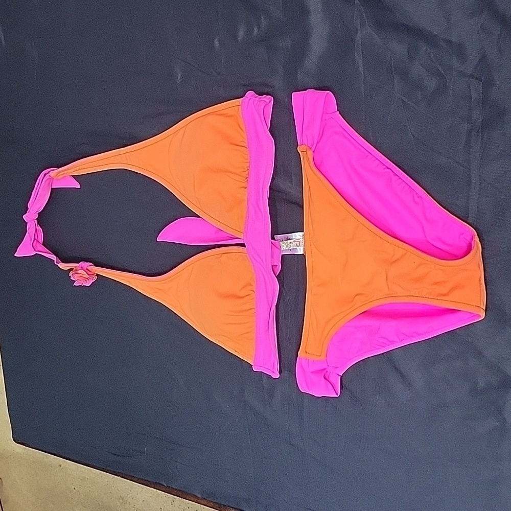 REVERSIBLE Smoothie's 2 Piece Bikini Top and Bottom Size Large